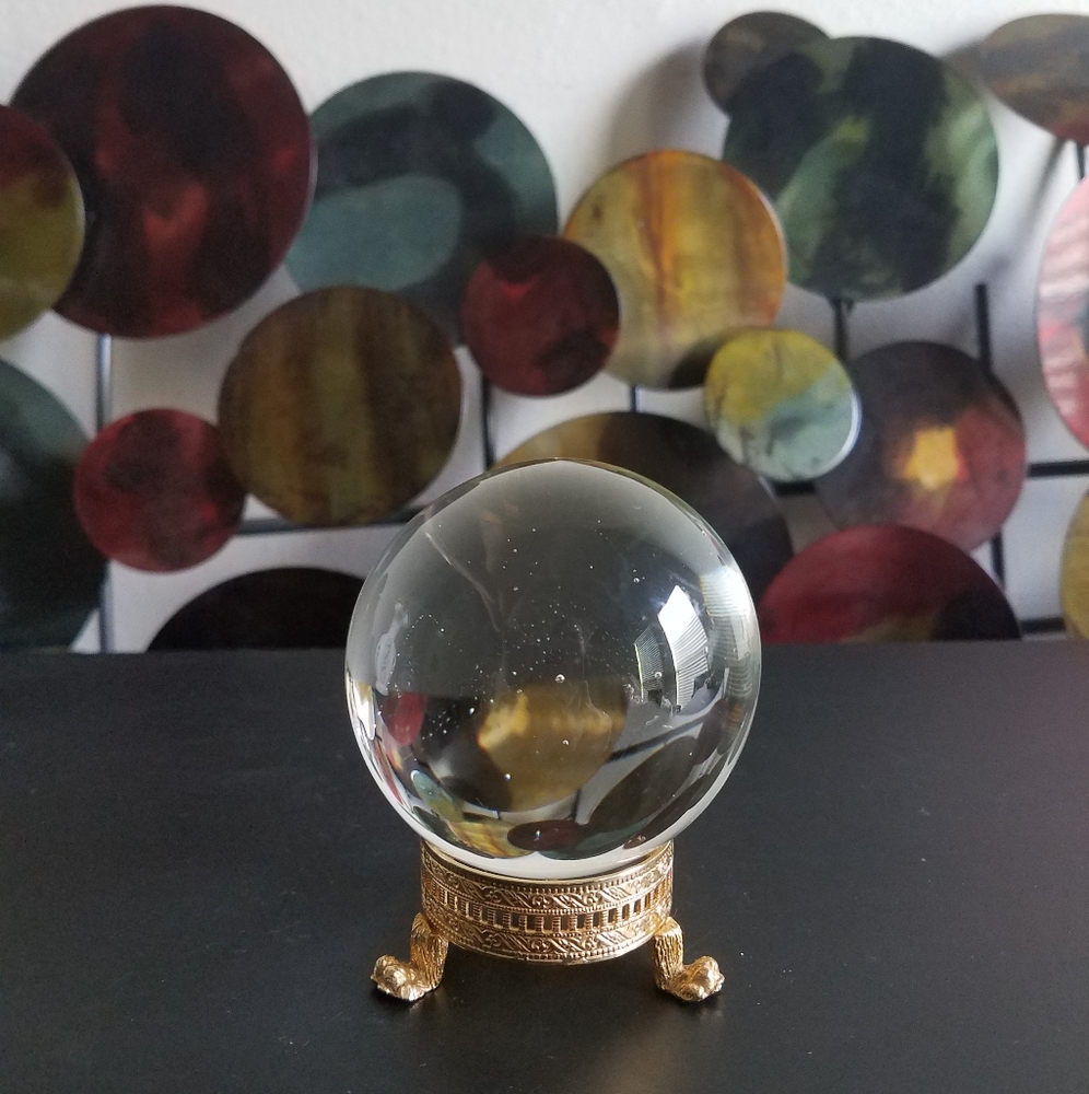 Vintage Crystal Ball with Gold Filigree Stand